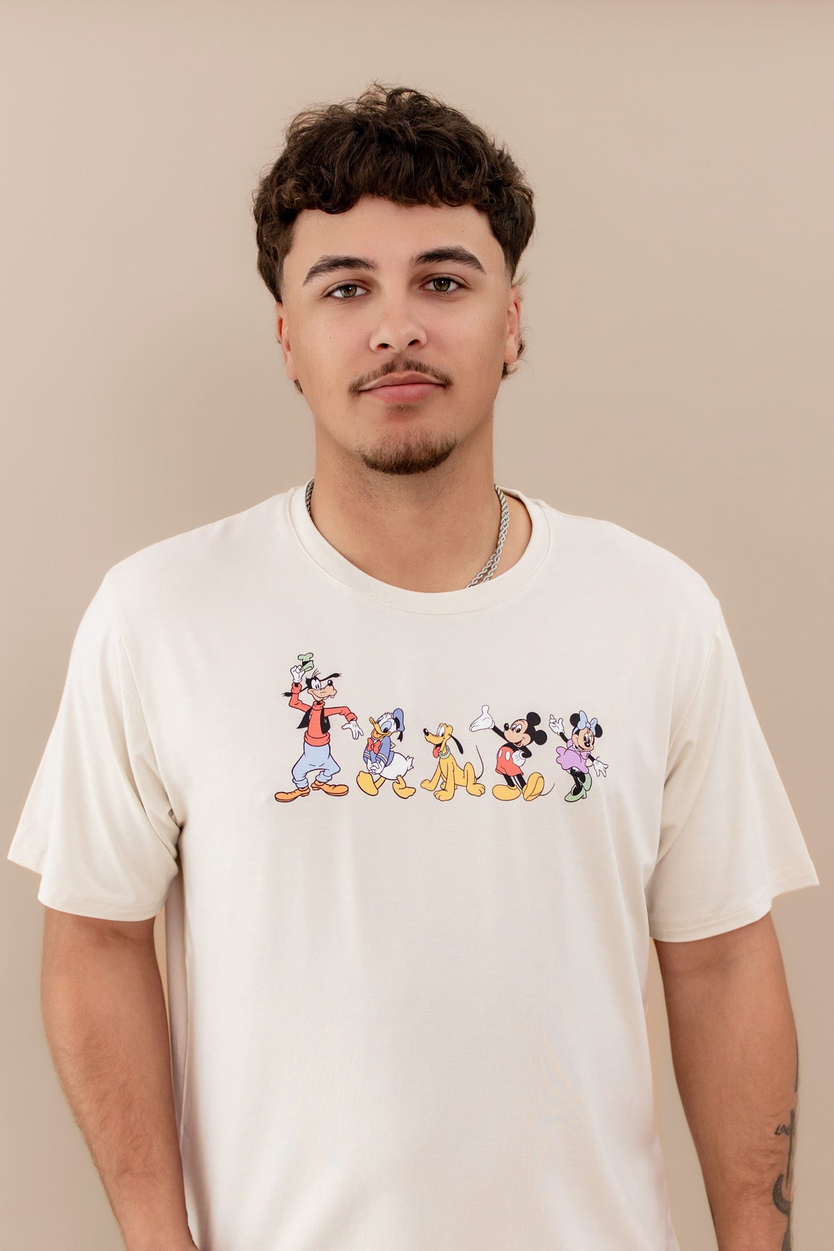 Men's Crew Neck Tee in Mickey and Friends on Ecru