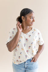 Women's Oversized V-Neck Tee in Mickey Mouse and Friends