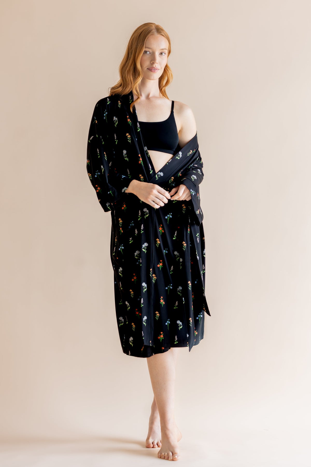 Women’s Kimono Robe in Midnight Wildflower