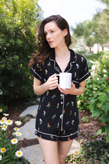 Women's Short Sleeve Pajama Set in Midnight Wildflower