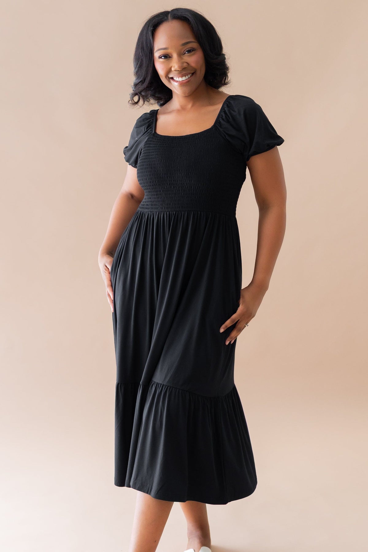 Women’s Smocked Dress in Midnight