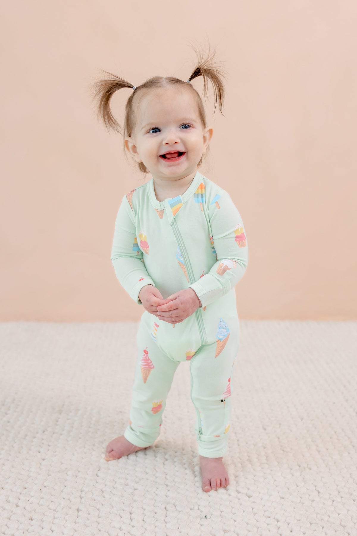 Zippered Romper in Mint Ice Cream