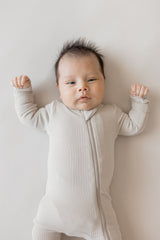 Ribbed Zipper Romper in Oat