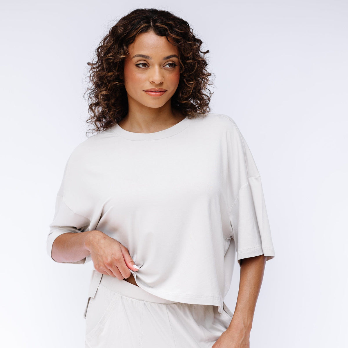 Women's Short Sleeve Boxy Tee in Oat