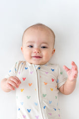 Zipper Shortall Romper in Pastel Mickey Mouse