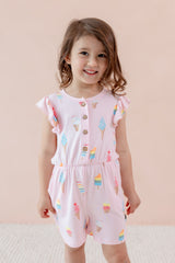 Flutter Sleeve Romper in Sakura Ice Cream