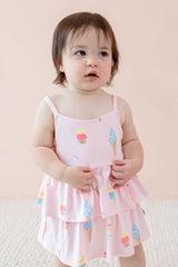 Spaghetti Strap Ruffle Romper in Sakura Ice Cream