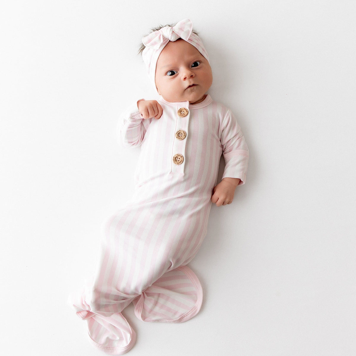 Knotted Day Gown with Bow Set in Small Sakura Stripe
