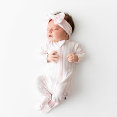 Zippered Footie in Small Sakura Stripe