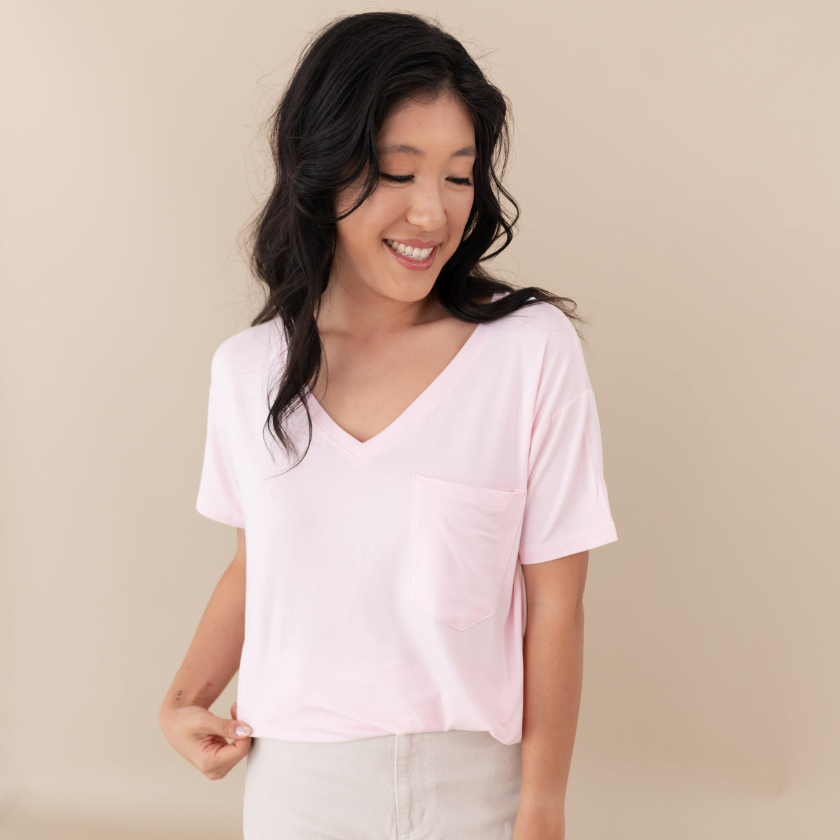 Women's Oversized V-Neck Tee in Sakura