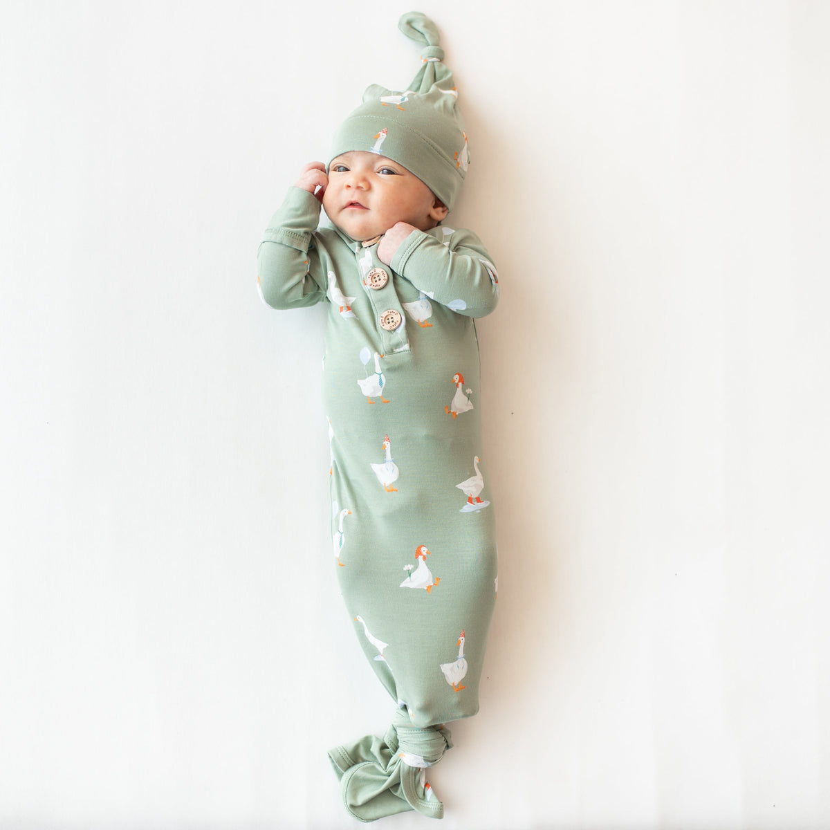 Knotted Day Gown with Hat Set in Silly Goose