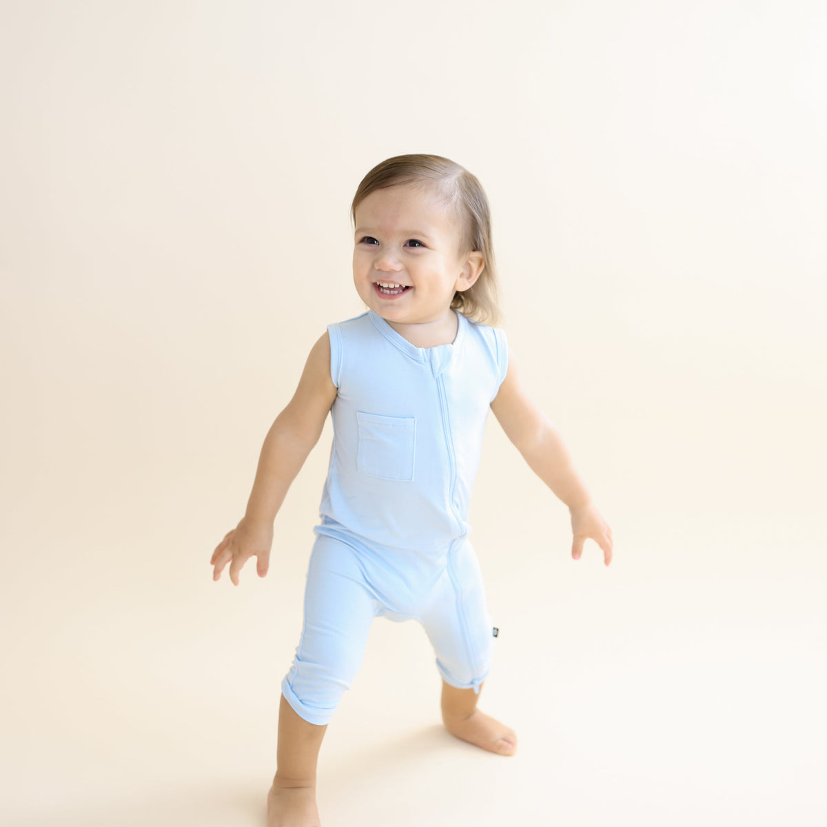 Zippered Sleeveless Romper in Breeze