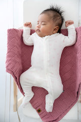 Pointelle Zippered Footie in Sweet Pink Bow
