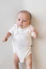 Pointelle Kimono Bodysuit in Sweet Pink Bow