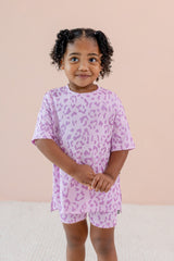 Toddler Biker Short Set in Thistle Leopard