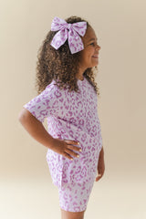 Large Alligator Clip Bow in Thistle Leopard