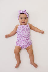 Spaghetti Strap Leotard in Thistle Leopard