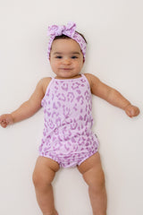 Spaghetti Strap Leotard in Thistle Leopard