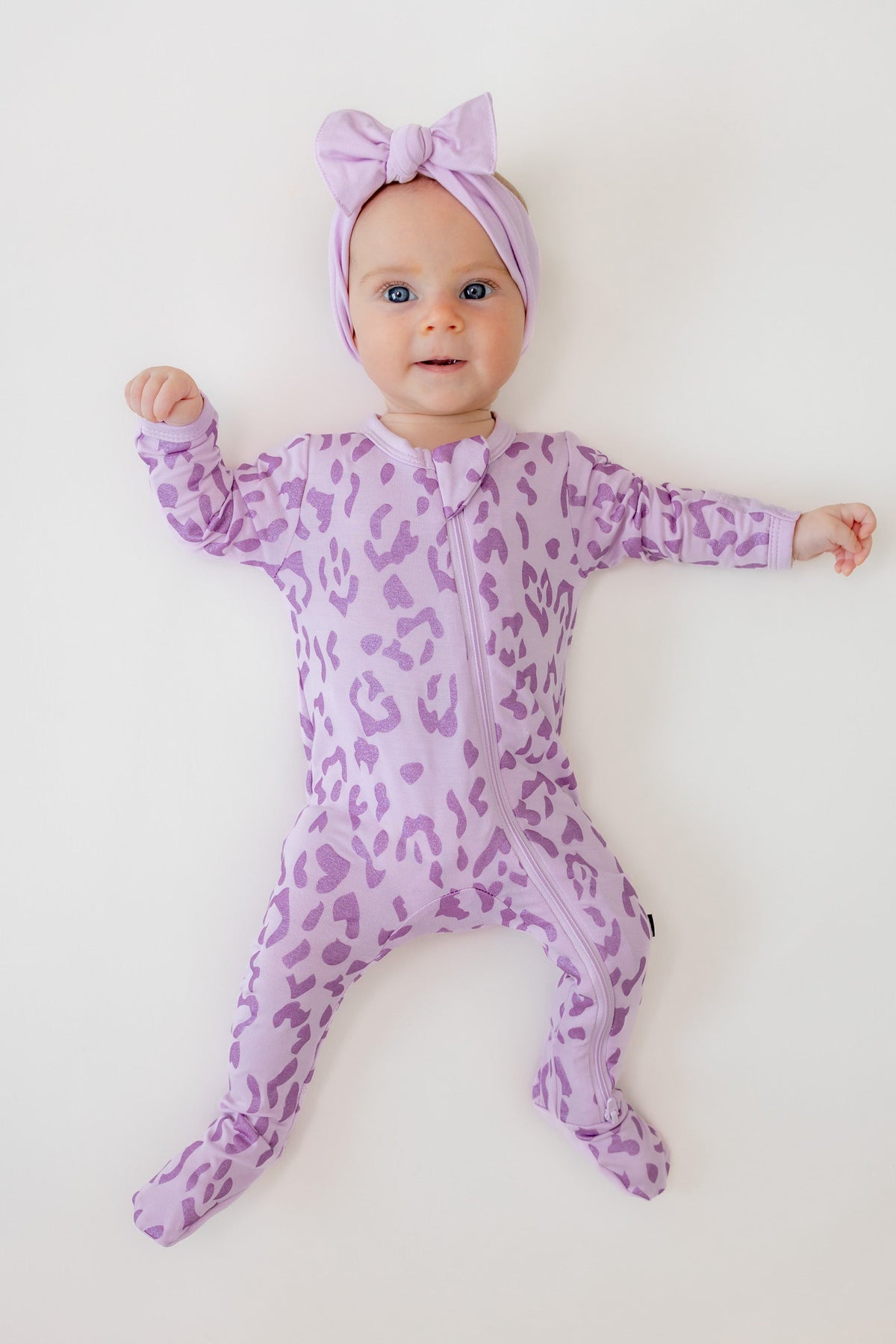 Zippered Footie in Thistle Leopard