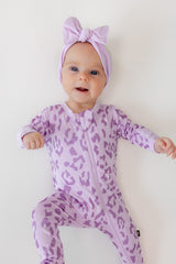 Zippered Footie in Thistle Leopard