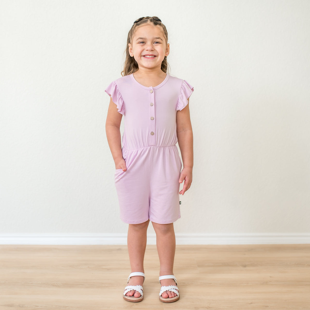 Flutter Sleeve Romper in Thistle