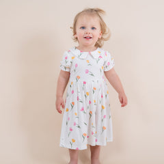 Peter Pan Collar Bodysuit Dress in Tulip