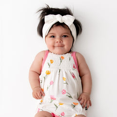 Smocked Bubble Romper in Tulip