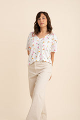 Women's Oversized V-Neck Tee in Tulip