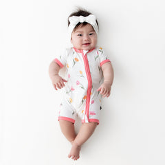 Zipper Shortall Romper in Tulip