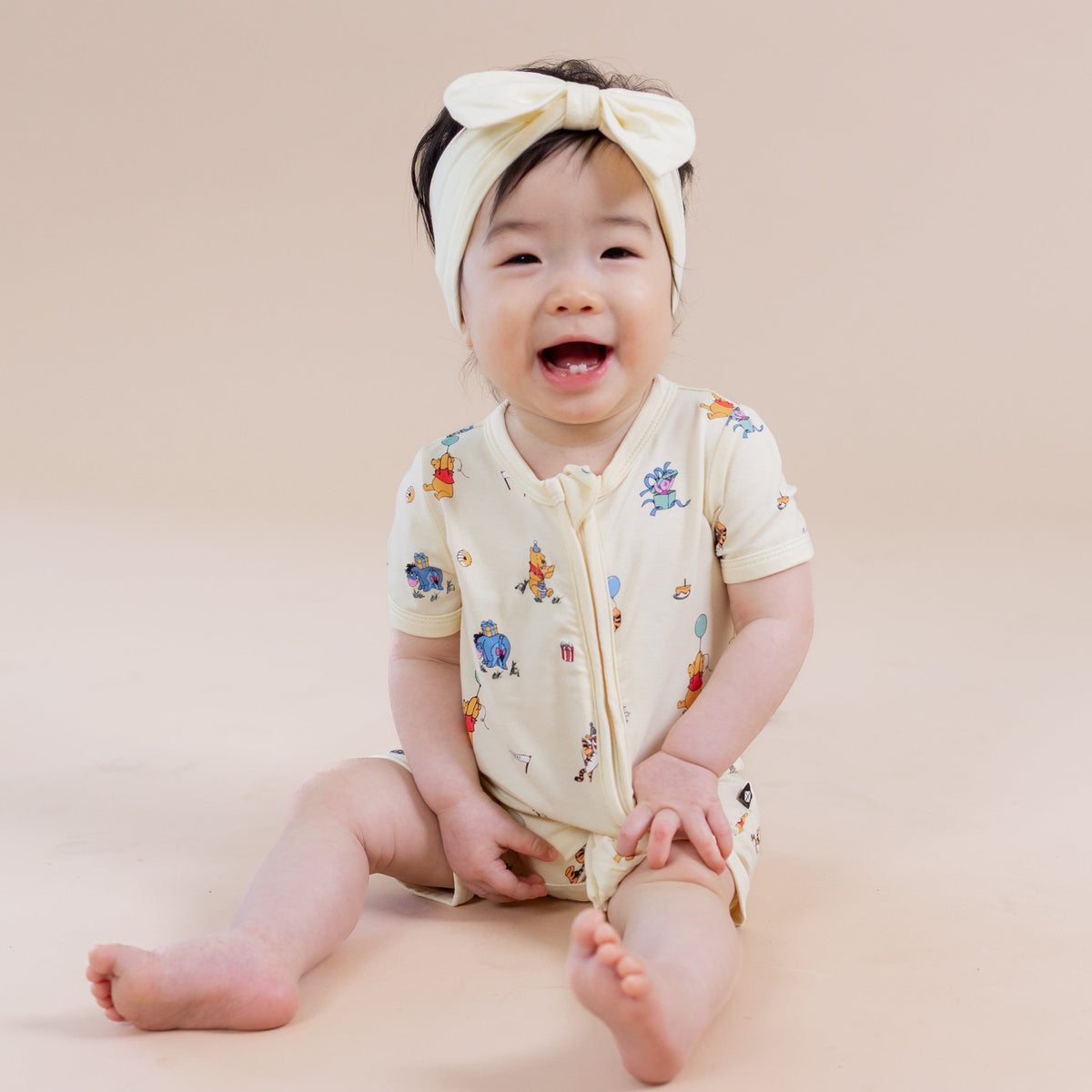 Zipper Shortall Romper in Winnie the Pooh Celebration