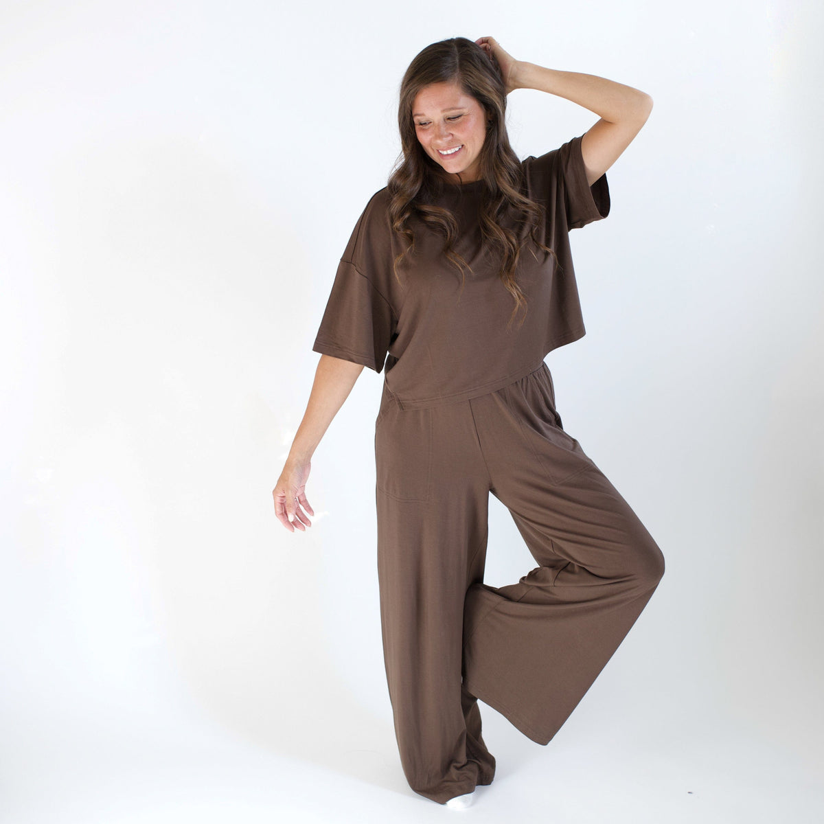 Women's Wide Leg Pant Set in Espresso