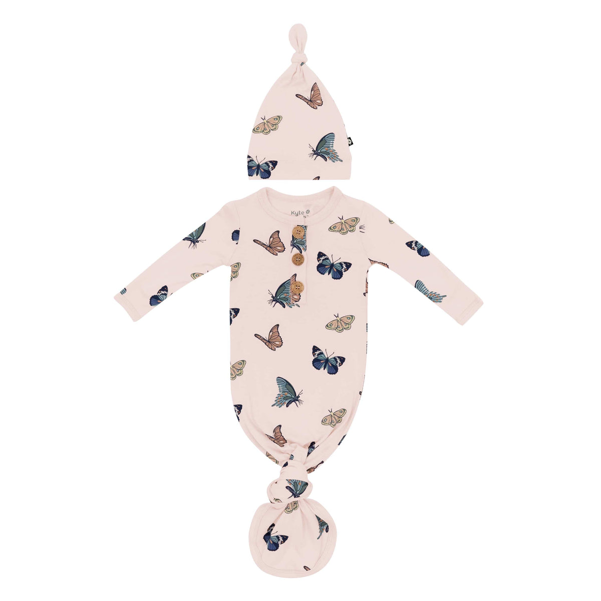 Knotted Day Gown with Hat Set in Blush Butterfly