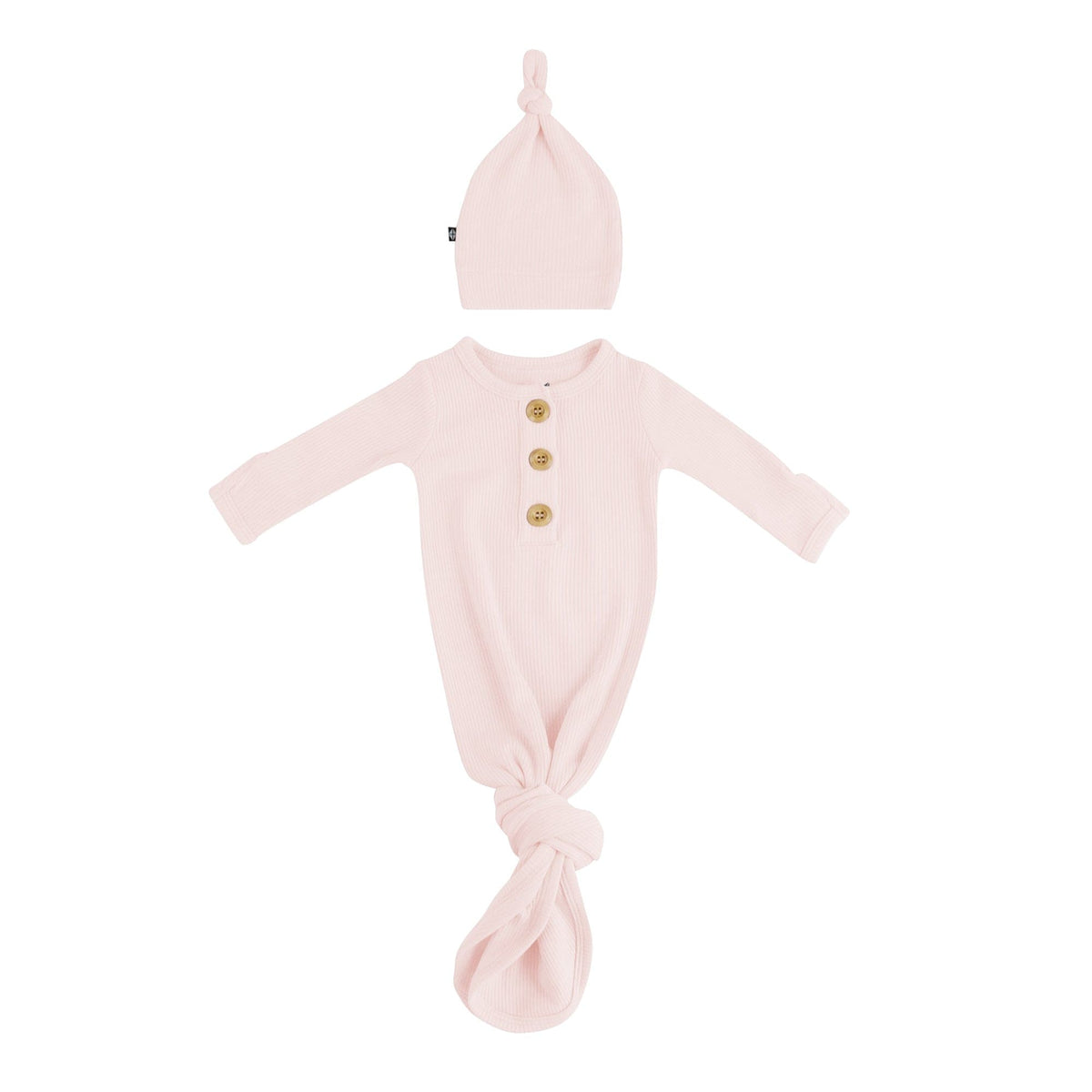 Ribbed Knotted Day Gown with Hat Set in Blush