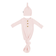 Ribbed Knotted Day Gown with Hat Set in Blush