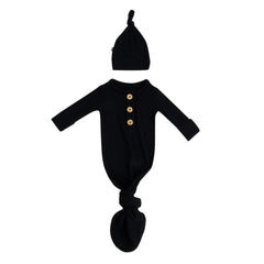 Ribbed Knotted Day Gown with Hat Set in Midnight