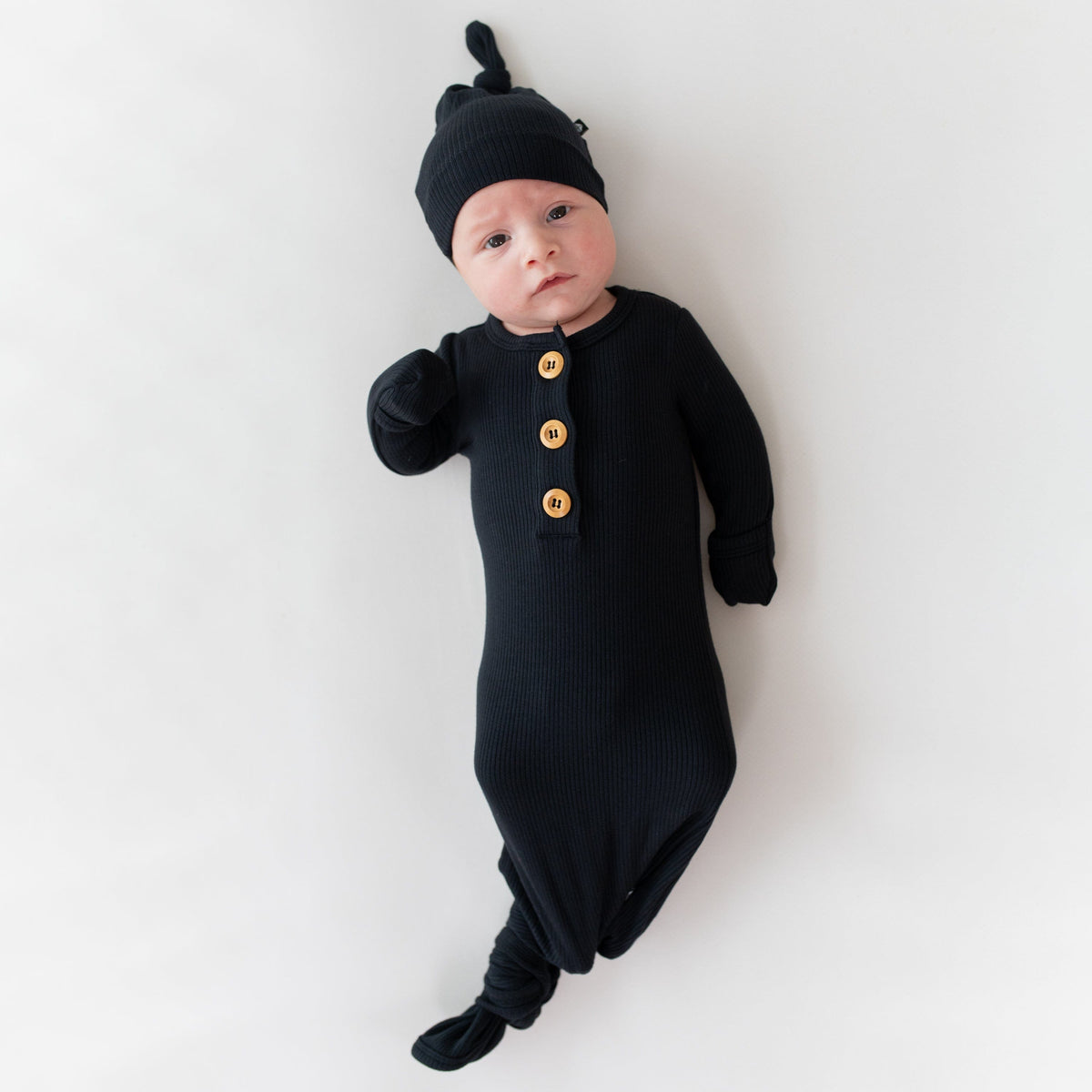 Ribbed Knotted Day Gown with Hat Set in Midnight