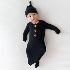Ribbed Knotted Day Gown with Hat Set in Midnight