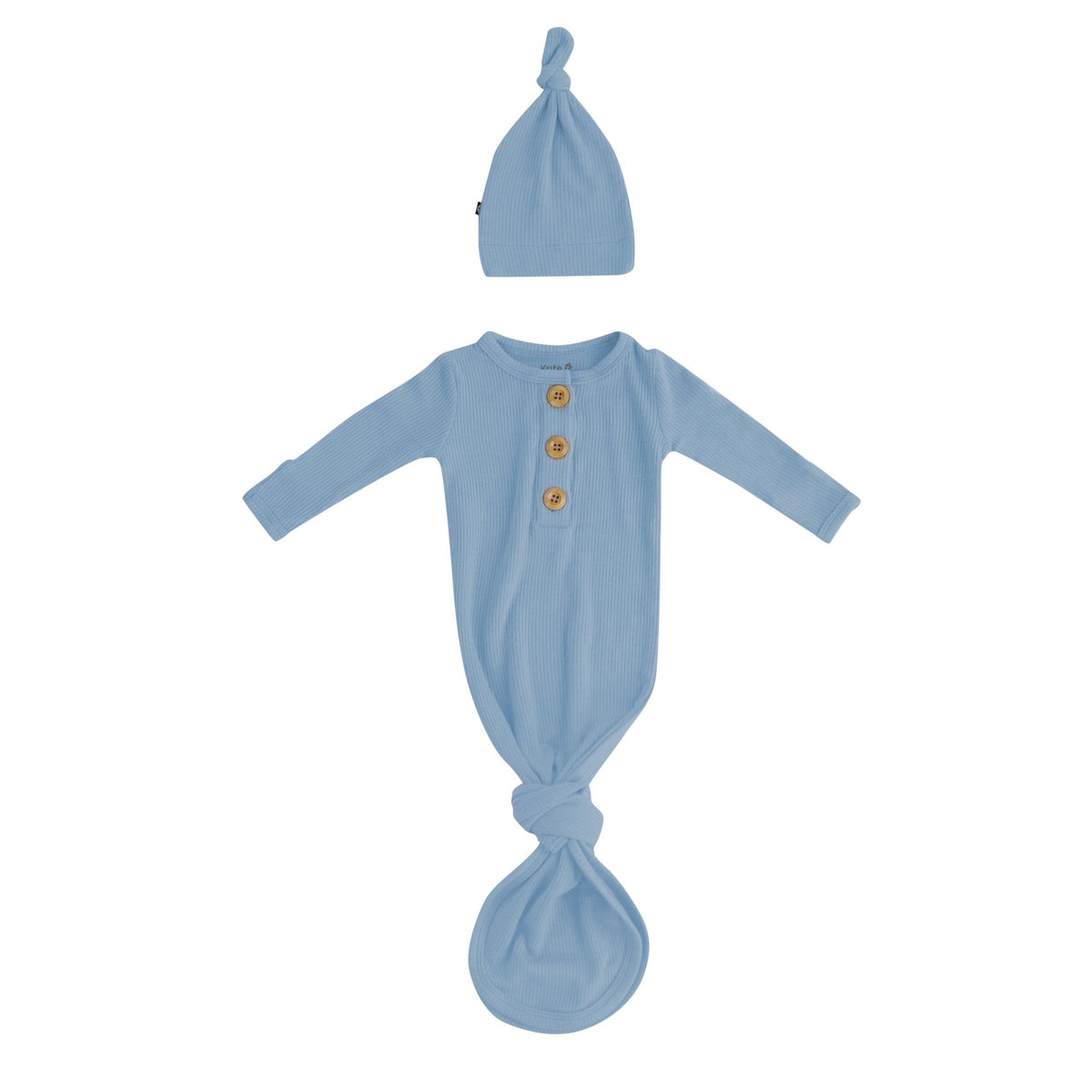 Ribbed Knotted Day Gown with Hat Set in Slate