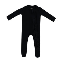 Ribbed Ruffle Zipper Footie in Midnight