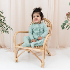 Ribbed Ruffle Zipper Footie in Sage