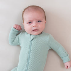 Ribbed Zipper Footie in Sage