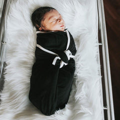 Swaddle Blanket in Midnight with Cloud Trim