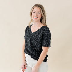 Women's Oversized V-Neck Tee in Midnight Leopard