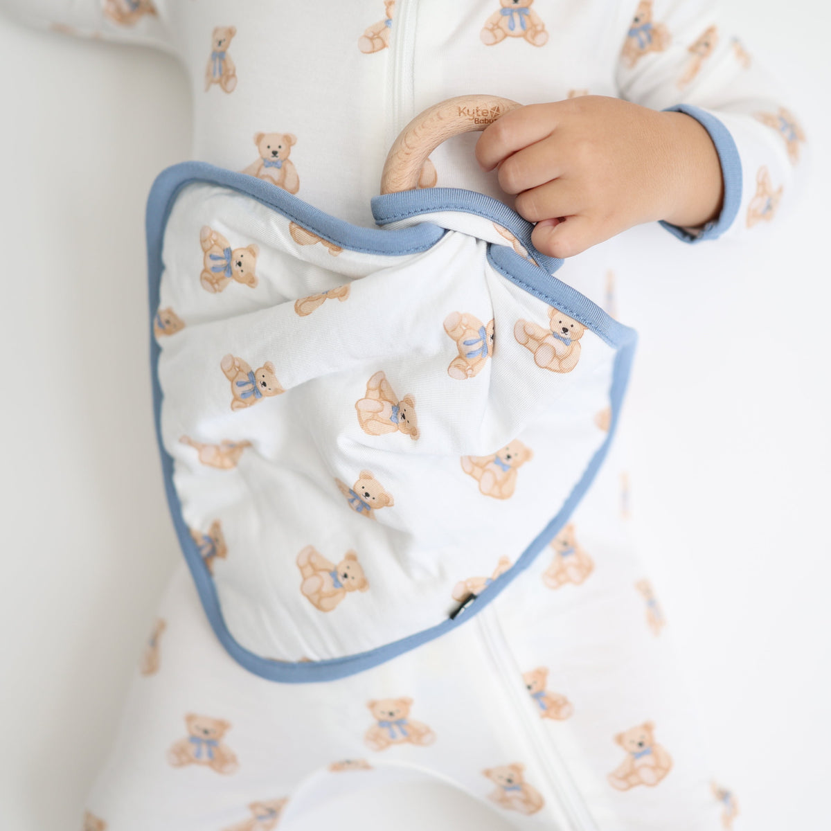 Lovey in Teddy Bear with Removable Wooden Teething Ring